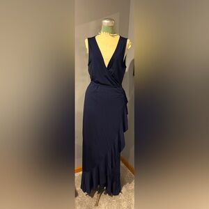 Banana Republic Navy Wrap dress with flounce edge on skirt Large